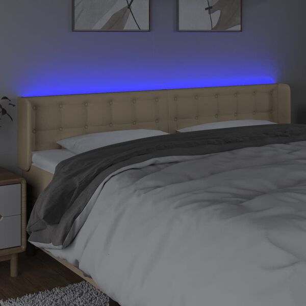 vidaXL T&ecirc;te de lit &agrave; LED Cr&egrave;me 163x16x78/88 cm Tissu