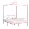 vidaXL Cadre de lit &agrave; baldaquin sans matelas rose m&eacute;tal 160x200 cm
