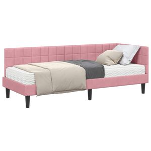 vidaXL Cadre de lit d'angle avec matelas 2 pc Rose 80 x 200 cm Velours