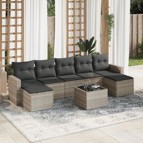 vidaXL Salon de jardin 8 pcs avec coussins gris clair r&eacute;sine tress&eacute;e