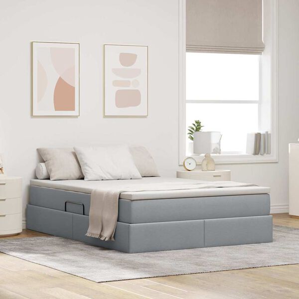 vidaXL Lit avec rangement et matelas Gris clair 140 x 200 cm Polyester