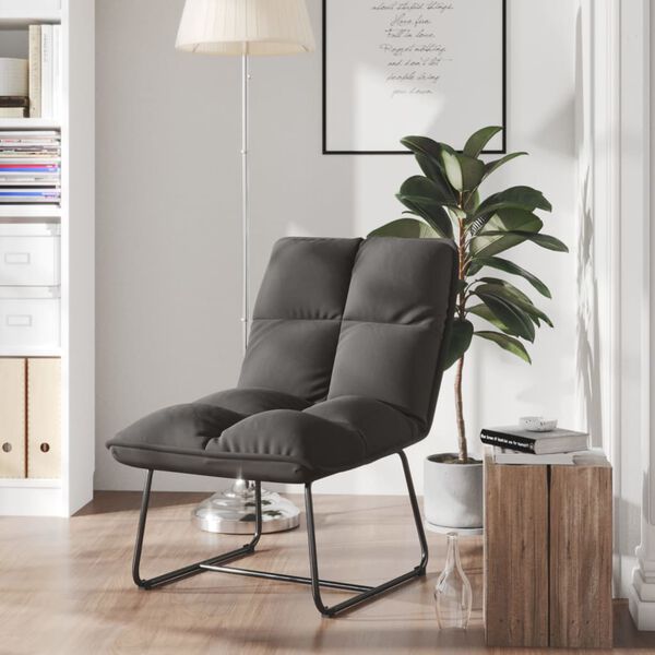 vidaXL Chaise de détente avec cadre en métal Gris foncé Velours