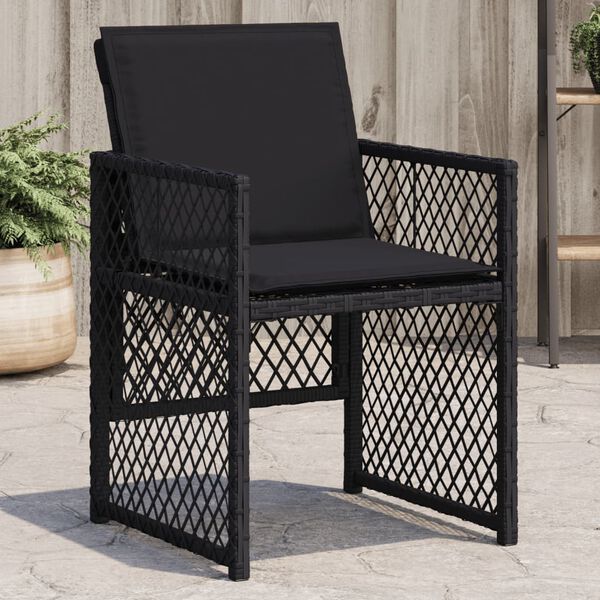 vidaXL Chaises de jardin lot de 4 avec coussins noir r&eacute;sine tress&eacute;e