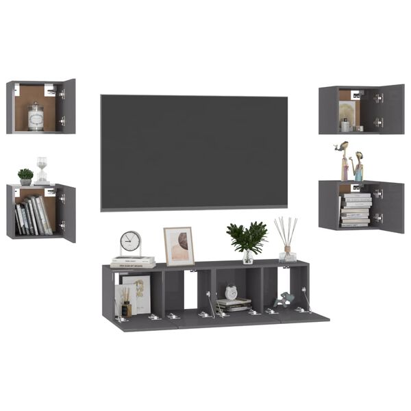 vidaXL Ensemble de meubles TV 6 pcs Gris brillant Bois d'ing&eacute;nierie