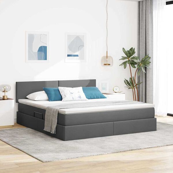vidaXL Lit avec rangement et matelas Gris fonc&eacute; 180 x 200 cm