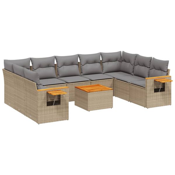 vidaXL Salon de jardin avec coussins 10 pcs beige r&eacute;sine tress&eacute;e