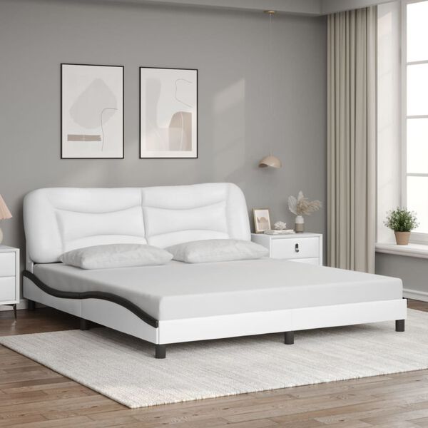 vidaXL Cadre de lit sans matelas Hvar blanc et noir 180x200 cm similicuir