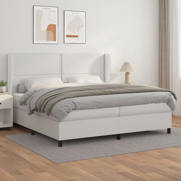 vidaXL Sommier &agrave; lattes de lit avec matelas Blanc 200x200cm Similicuir