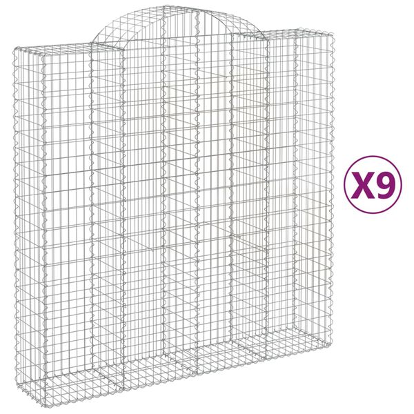 vidaXL Paniers à gabions arqués 9 pcs 200x50x200/220 cm Fer galvanisé