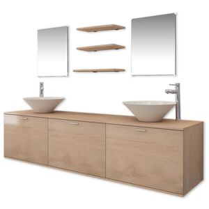 vidaXL Dix pi&egrave;ces pour salle de bains avec lavabo et robinet beige