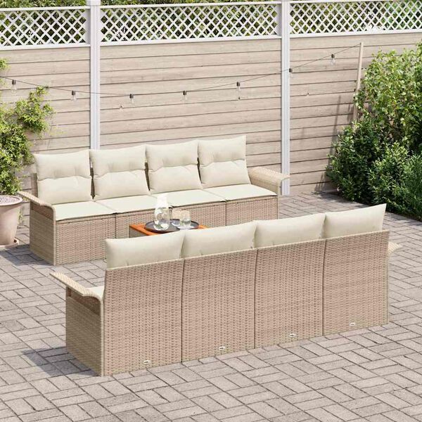 vidaXL Ensemble de canap&eacute; de jardin 9 pcs Beige et cr&egrave;me polyrotin