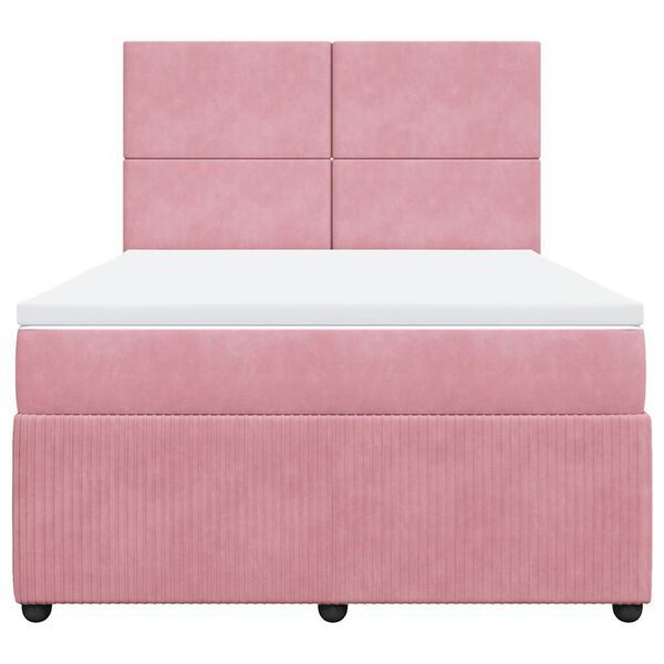 vidaXL Sommier &agrave; lattes de lit avec matelas Rose 140x190 cm Velours