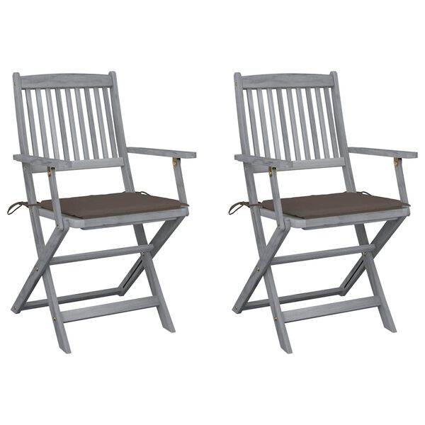 vidaXL Chaises pliables d'ext&eacute;rieur lot de 2 et coussins Bois d'acacia