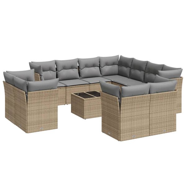 vidaXL Salon de jardin avec coussins 12 pcs beige r&eacute;sine tress&eacute;e