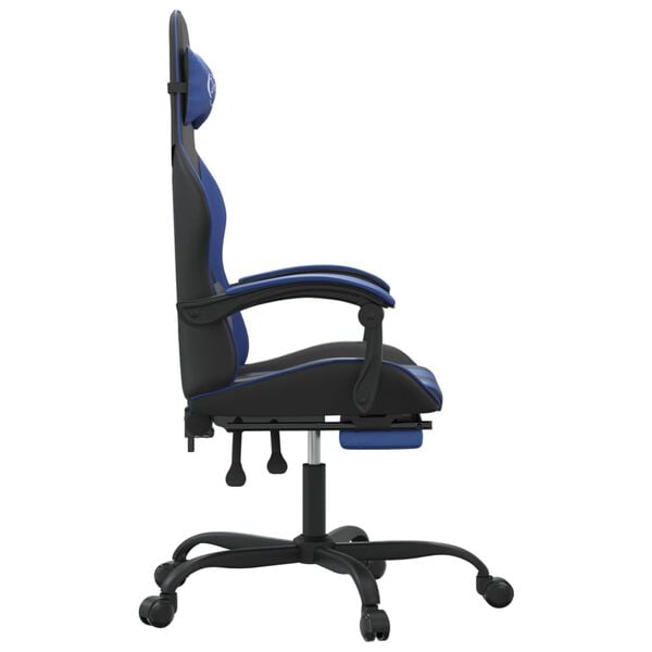 vidaXL Chaise de jeu avec repose-pied Noir et bleu Similicuir