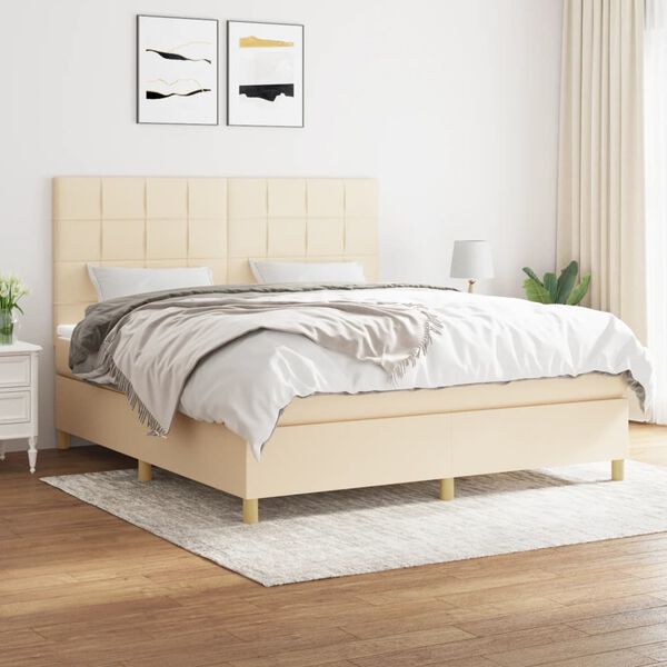 vidaXL Sommier &agrave; lattes de lit avec matelas Cr&egrave;me 160x200 cm Tissu