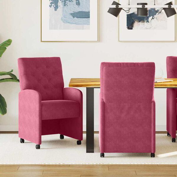 vidaXL Chaises de Salle &agrave; Manger avec Roues 2 pcs Bordeaux Velours