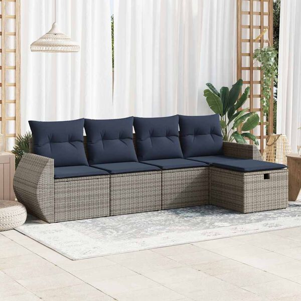 vidaXL Salon de jardin 5 pcs avec coussins gris r&eacute;sine tress&eacute;e