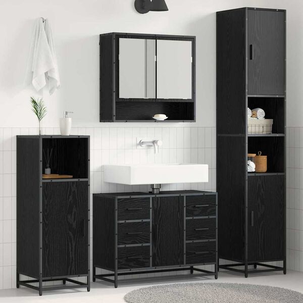 vidaXL Ensemble de mobilier de salle de bain 4 pcs Ch&ecirc;ne noir