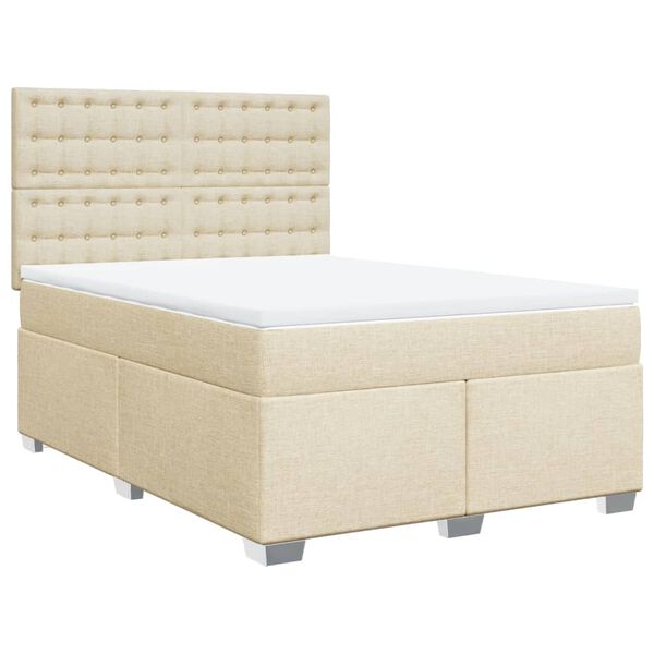 vidaXL Sommier &agrave; lattes de lit avec matelas Cr&egrave;me 160x200 cm Tissu