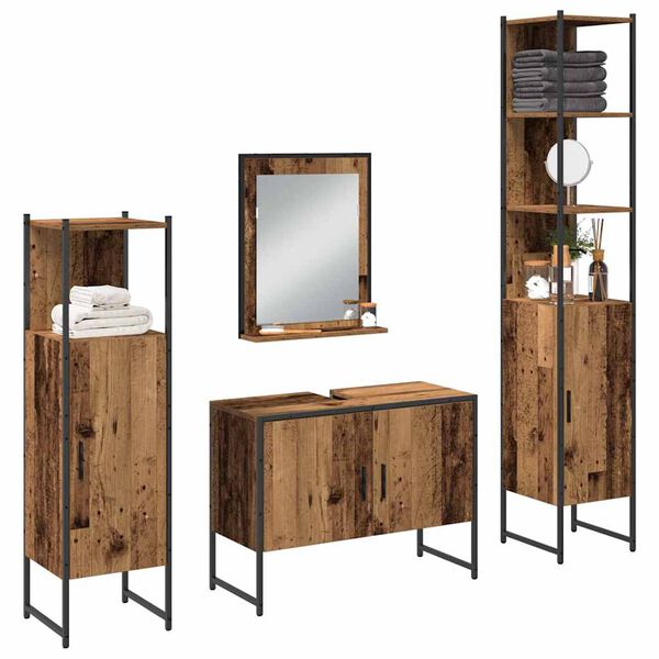 vidaXL Ensemble de mobilier de salle de bain avec &eacute;tag&egrave;re 4 pcs Marron