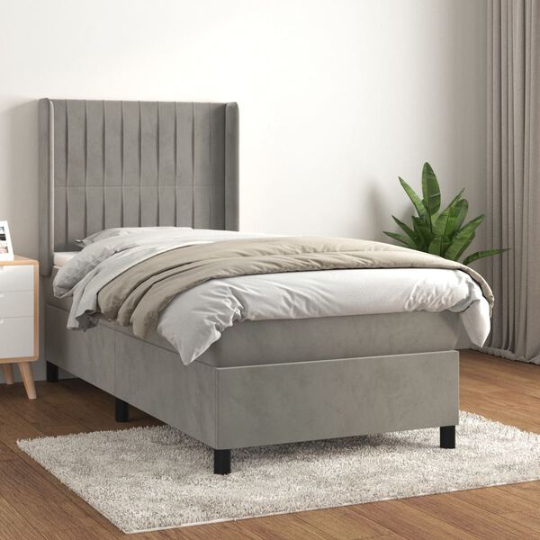 vidaXL Sommier &agrave; lattes de lit et matelas Gris clair 100x200cm Velours