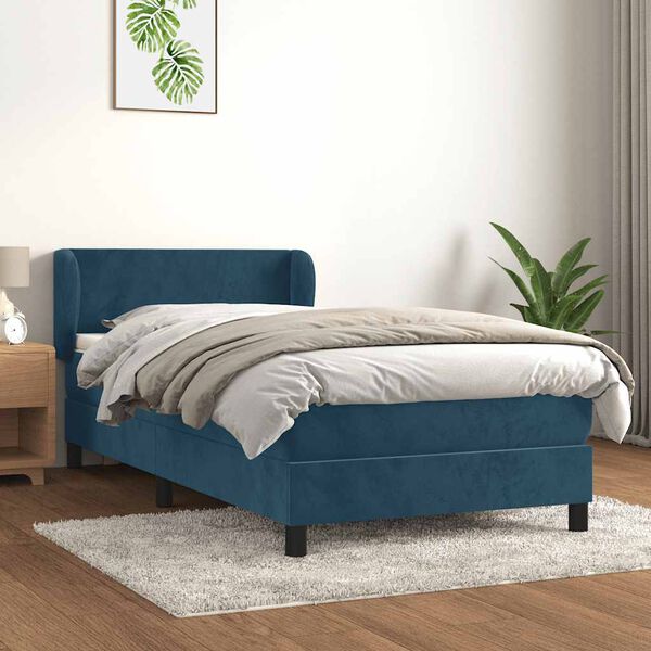 vidaXL Sommier &agrave; lattes de lit avec matelas Bleu fonc&eacute; 90x190 cm