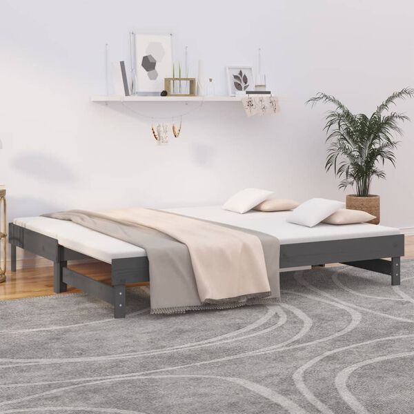 vidaXL Lit coulissant sans matelas gris 2x(100x200) cm