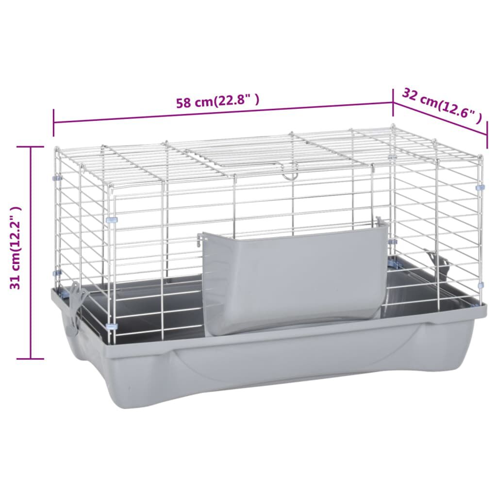 vidaXL Cage pour petits animaux gris 58x32x31 cm PP et métal