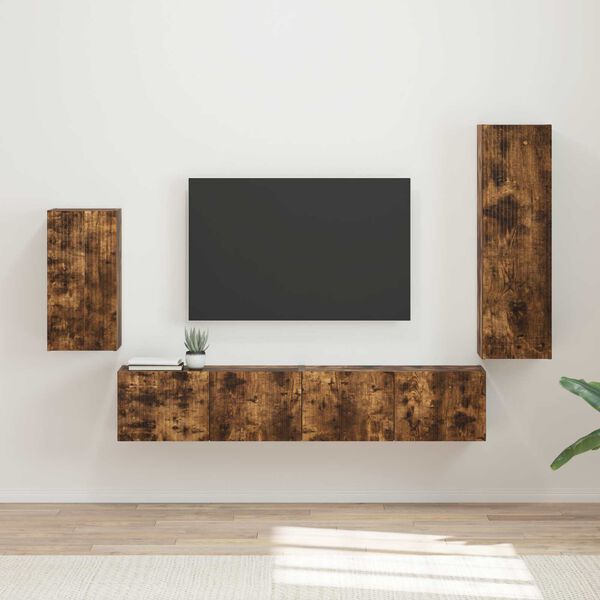 vidaXL Ensemble meuble TV 4 pcs Ch&ecirc;ne fum&eacute; Bois d'ing&eacute;nierie