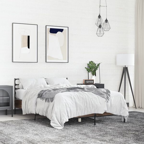 vidaXL Cadre de lit sans matelas ch&ecirc;ne marron 135x190 cm