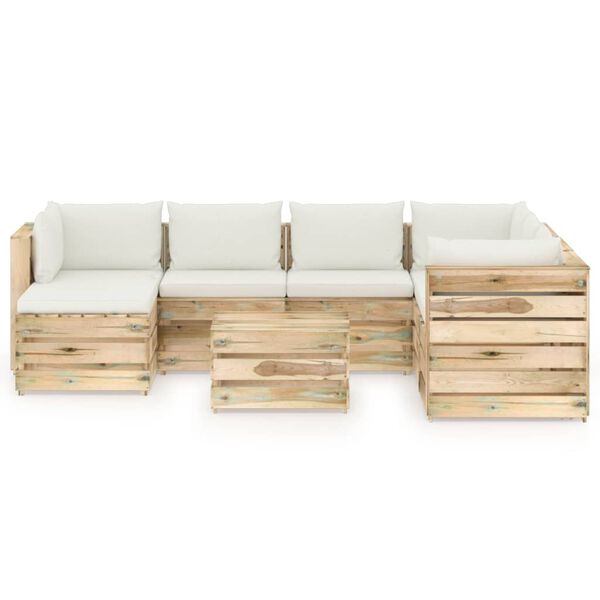 vidaXL Salon de jardin 8 pcs avec coussins vert bois impr&eacute;gn&eacute;