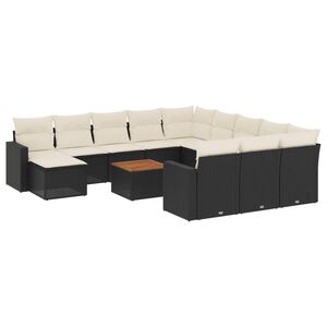 vidaXL Salon de jardin avec coussins 13 pcs noir r&eacute;sine tress&eacute;e