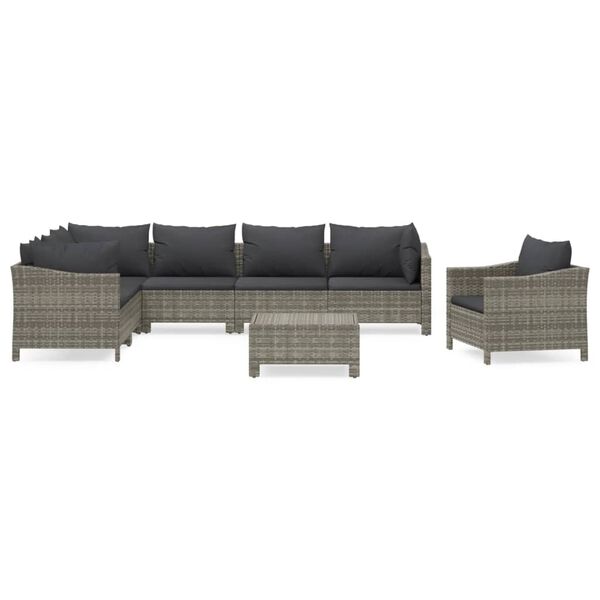 vidaXL Salon de jardin 8 pcs avec coussins Gris R&eacute;sine tress&eacute;e