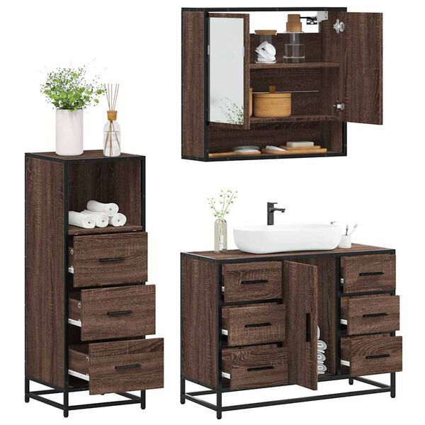 vidaXL Ensemble de meubles de salle de bain 3 pcs Ch&ecirc;ne marron