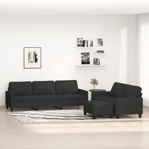 vidaXL Ensemble de canap&eacute;s 3 pcs avec coussins Noir Tissu