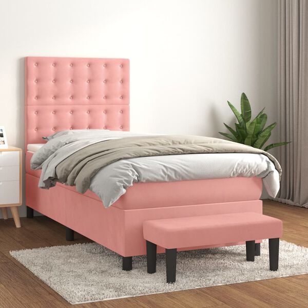 vidaXL Sommier &agrave; lattes de lit avec matelas Rose 90x200 cm Velours