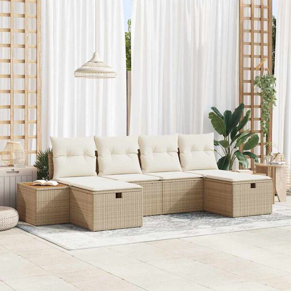 vidaXL Ensemble de canap&eacute; de jardin 6 pcs Beige Poly rotin