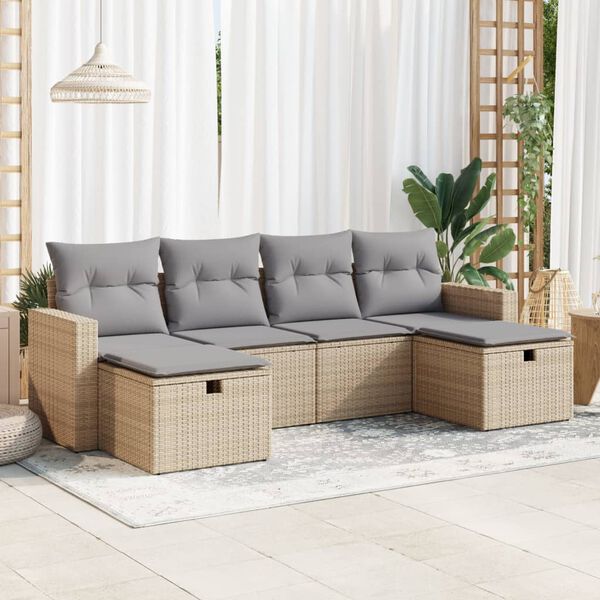 vidaXL Salon de jardin avec coussins 6 pcs beige r&eacute;sine tress&eacute;e
