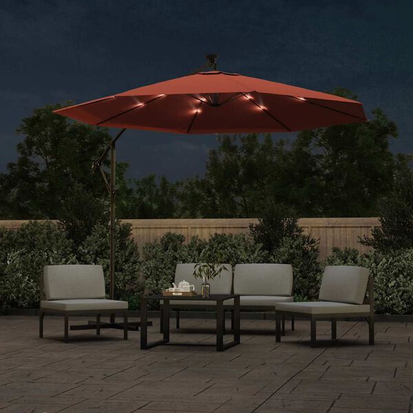 vidaXL Parasol de jardin en porte-&agrave;-faux et lumi&egrave;res LED m&acirc;t en acier