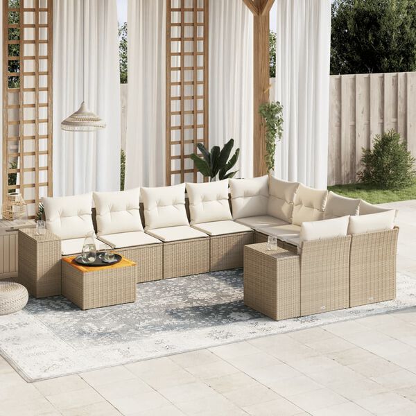 vidaXL Salon de jardin avec coussins 10 pcs beige r&eacute;sine tress&eacute;e