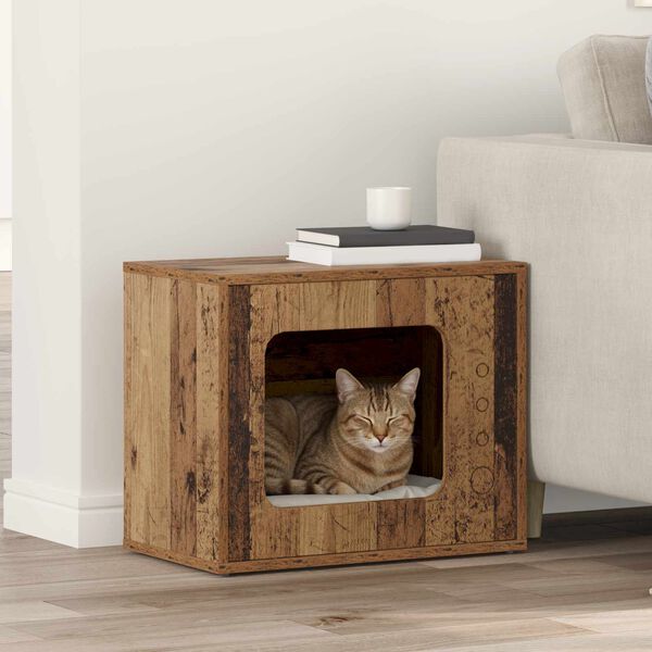 vidaXL Maison pour chat Bois ancien 51 x 30 x 42,5 cm