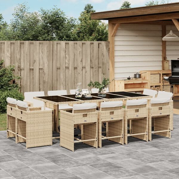 vidaXL Ensemble &agrave; manger de jardin et coussins 13 pcs beige