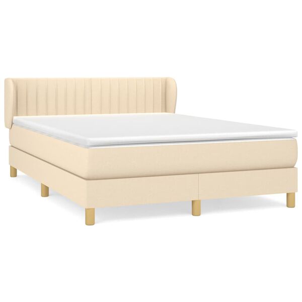 vidaXL Sommier &agrave; lattes de lit avec matelas Cr&egrave;me 140x200 cm Tissu