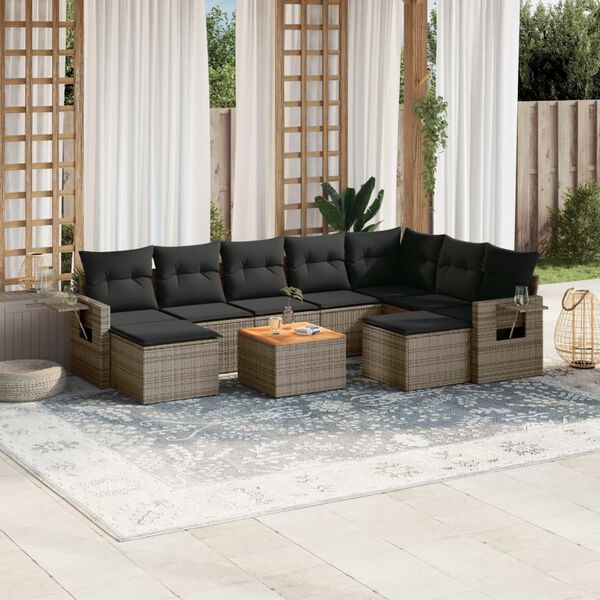 vidaXL Salon de jardin avec coussins 10 pcs gris r&eacute;sine tress&eacute;e