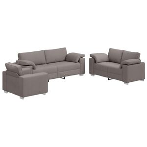 vidaXL Canap&eacute; 3 pc Taupe Tissu en lin m&eacute;lang&eacute;