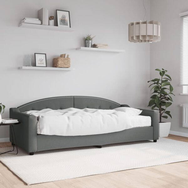 vidaXL Lit de jour avec matelas gris fonc&eacute; 90x200 cm tissu