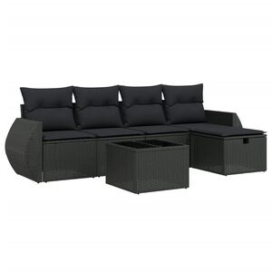 vidaXL Salon de jardin 6 pcs avec coussins noir r&eacute;sine tress&eacute;e