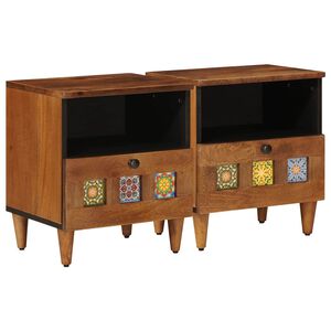 vidaXL Cabinet de chevet avec tiroir 2 pcs Marron 40 x 33 x 46 cm