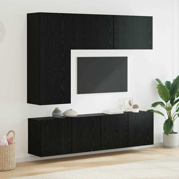 vidaXL Unit&eacute; murale de TV 5 pcs Ch&ecirc;ne noir Bois d'ing&eacute;nierie
